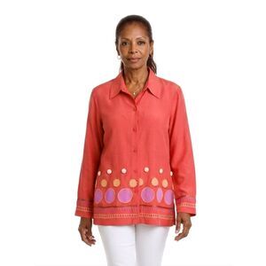 Silk Lore by Beth Terrell Silk/Linen Orange Embroidered Long Sleeve Blazer L